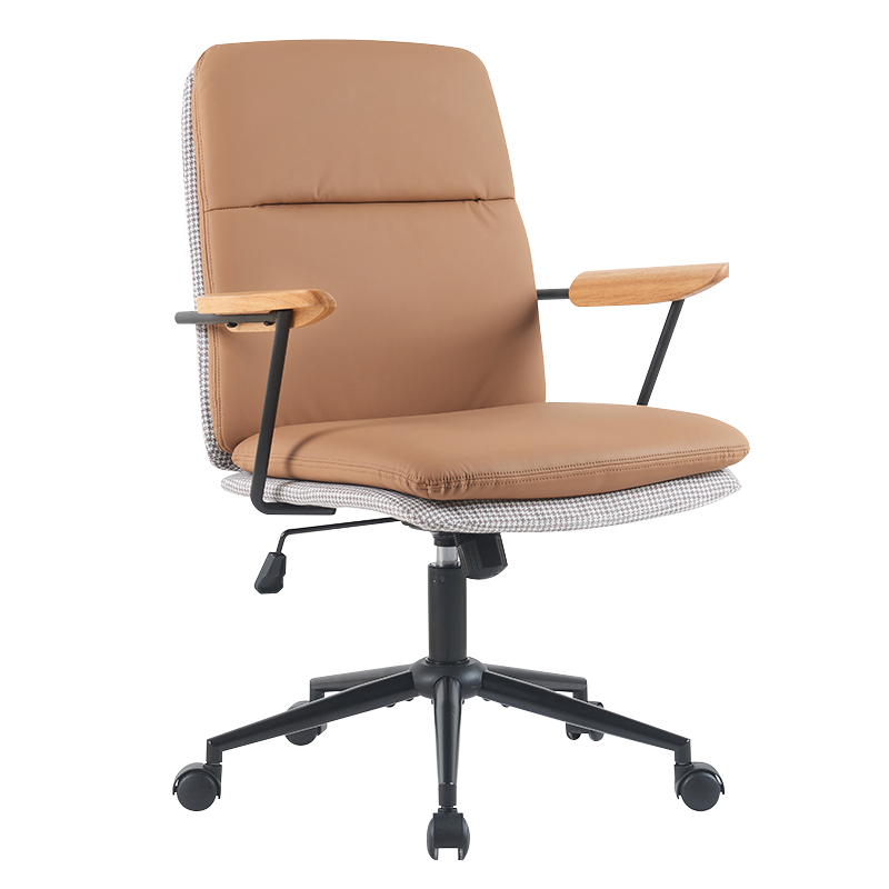 صندلی اداری خانه دو بالشتکی چوبی زرد خاکی (X-5135)