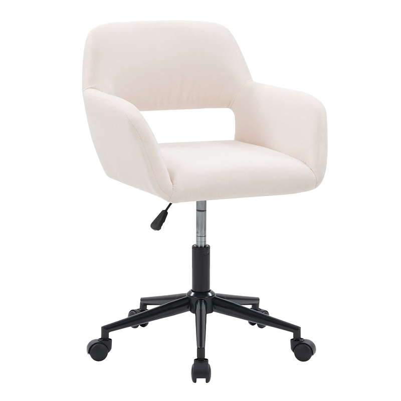 صندلی اداری خانگی با روکش عریض دسته چوبی بژ (GY-630)